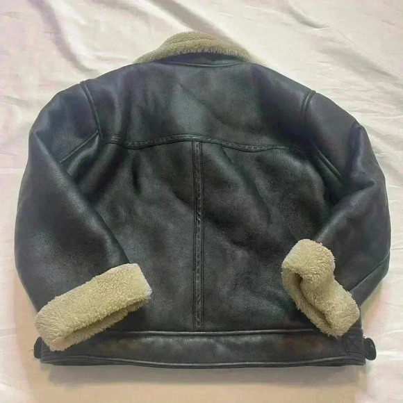 Zara Girls Combo Double Faced Biker Moto Jacket Black Cream - Picture 6 of 10